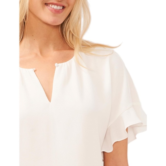 CeCe Women's Drop Shoulder Wide Neck Ruched Blouse Color: New Ivory Size XS - Picture 3 of 16